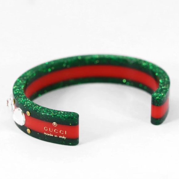 Gucci Open Stripe Cuff with Crystal Bee Red Green - Picture 3 of 16